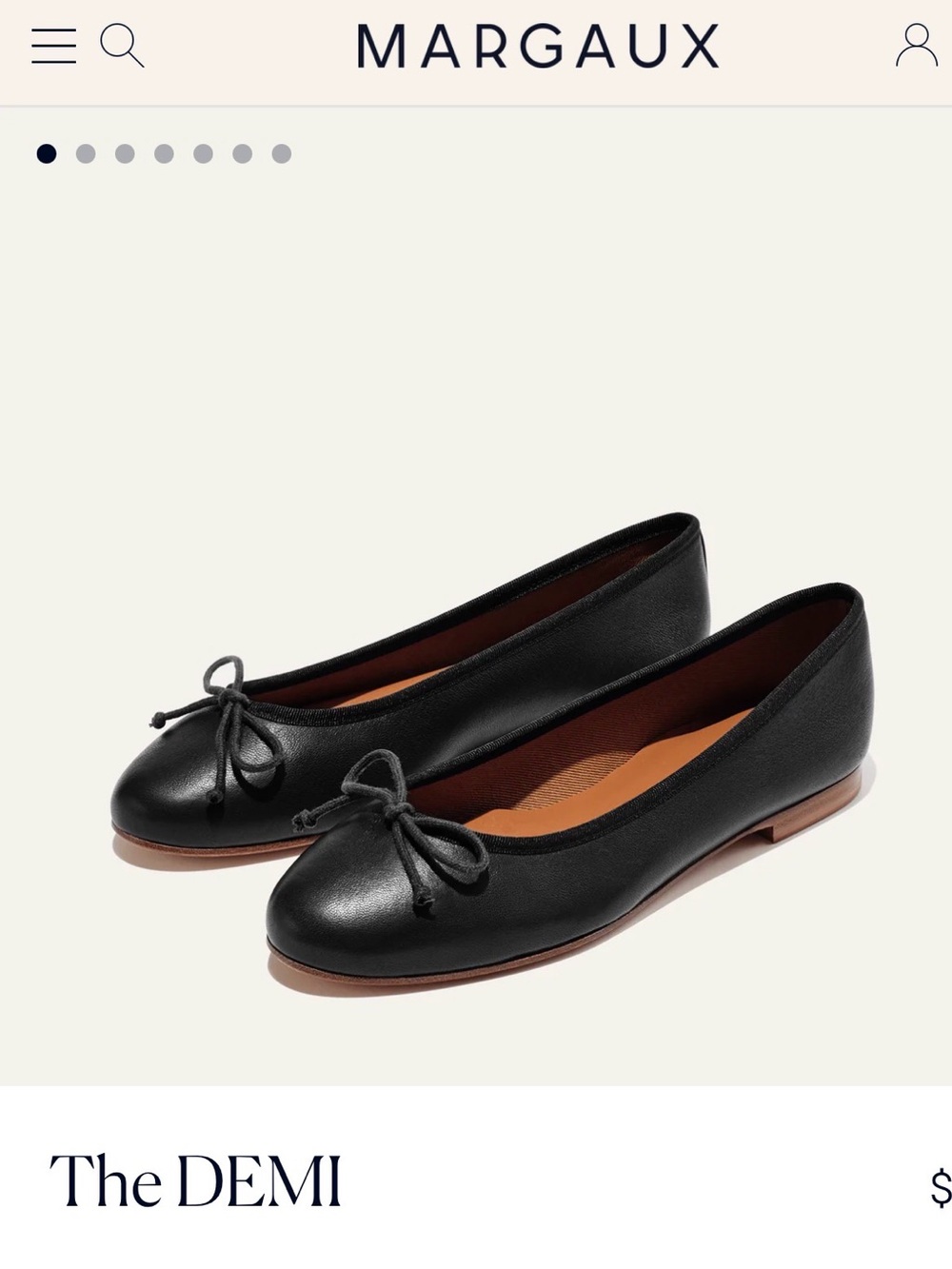 Margaux The Demi Black Leather Ballet Flats with Bow- NEW